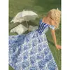 Vestido de un hombro con estampado floral azul de Amazon para mujer 2026 Nuevo artículo de verano Cintura ceñida Falda adelgazante