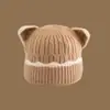 Gorro de Peluche Lindo de Dibujos Animados de Invierno con Ala Ancha para Mujer, Estilo Japonés Cálido Engrosado Protección para Orejas Gorro de Punto con Orejas de Oso, Dulce y Fresco