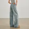 Jeans largo estilo retro americano resistente para mulheres, novo estilo verão 2026, modelagem solta, afina a silhueta, nicho, com caimento, calça comprida até o chão