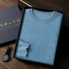 Suéter de cachemira liso de cuello redondo para hombre, cachemira de cabra, capa base de lana simple para otoño e invierno, jersey de punto holgado