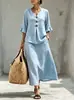 Conjunto de top casual de manga tres cuartos con botones, cuello en V y volantes y falda para mujer, comercio exterior transfronterizo europeo y americano, nuevo
