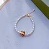 Juego de collar y pulsera de perlas de agua dulce naturales estilo K Ins Simple Collar de metal cuadrado de oro de 14 quilates 2023