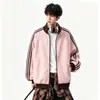 Sudadera con capucha de punto gofre estilo deportivo americano para hombre y mujer, nuevo estilo de otoño, chaqueta abrigo holgada casual a rayas con cuello alto