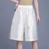 Shorts de Cetim de Acetato Estilo Chinês Seda Seda de Amora Jacquard Calças de Perna Larga Novo Estilo Chinês Cintura Alta Soltas Calças Casuais para Mulheres Verão
