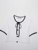 Comercio Exterior Transfronterizo Ropa de Mujer Verano Nuevo Estilo Estilo Chanel Pequeño Bloques de Color Con Cordones Decorativo Tejido de Punto Manga Corta Camiseta Top para Mujer