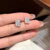 Pendientes de cristal de vidrio con pasador de plata S925 para mujer, pendientes rectangulares normales, pendientes simples de moissanita, regalo compacto y versátil