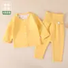 Conjunto de Roupa Íntima Térmica para Bebê com Abertura no Gancho, Feito de Tecido Derong, Estilo Outono e Inverno, Conjunto de Duas Peças Separadas com Cintura Alta, Roupa de Dormir Camada Base