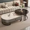 Mesa de centro em placa de rocha, sala de estar, uso doméstico, luxo leve, mesa de chá moderna, novo modelo 2026, formato oval, design de alta qualidade, adequada para apartamentos pequenos