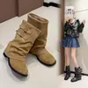 Comercio exterior transfronterizo talla grande 2026 nuevas botas cortas de vaquero occidental Maillard apiladas con doble hebilla y caña plisada para mujer