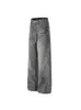 Jeans Reta Retro Americano com Tinta Salpicada e Bigode para Homens e Mulheres, Calça Casual Solta de Perna Larga Estilo Streetwear Lavada com Caimento