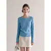 Suéter tejido de punto ajustado en gris y azul claro de estilo simple para mujer, nueva colección de otoño 2026, top ajustado 25694