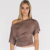 Amazon Comércio Exterior 2025 Verão Nova Camiseta Feminina Sexy Hot Girl Franzida Um Ombro Slim Top Curto Atacado