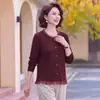 Nova moda de outono roupa de mãe elástica segunda pele top estiloso que afina gola redonda camiseta manga longa para mulheres de meia-idade e idosas