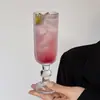 Taza de Vidrio Ins Retro con Rayas Verticales, Vaso Alto, Copa de Vino Tinto, Copa de Vino, Vaso para Jugos, Copa para Helado, Vaso para Bebidas Frías, Vaso para Agua