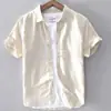 Extremamente linho fresco básico casual manga curta camisa de linho de algodão masculino estilo japonês verão solto camisa de linho artístico para a juventude