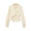 Nuevo Top Corto de Moda de Invierno para Mujer, Estilo Francés Retro, de Cuello Halter en V, Manga Larga, Ajustado a la Cintura, con Retazos