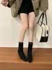 Botas de Temporada Primer Encuentro para Mujer Botines de Tacón Grueso Ajuste Delgado Botas 2026 Otoño/Invierno Nuevas Botas con Plataforma Negra de Punta Cuadrada Ante Altura Interior Aumentada