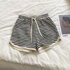 Pantalones cortos deportivos casuales a rayas para mujer, ropa exterior fina de verano, pantalones de pijama para el hogar, pantalones cortos holgados de cintura alta con pierna ancha y modernos