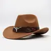 Comercio exterior Sombrero estilo Guoluo Xizang Xizang sombrero de vaquero occidental accesorios de cabeza de vaca sombrero de fieltro estilo étnico al por mayor sombreros para hombre y mujer