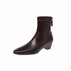 Botas finas versátiles estilo coreano de suela silenciosa para ir al trabajo, colección otoño e invierno 2026, tacón grueso, tacón medio, punta cuadrada pequeña, adelgazantes, botines elásticos para mujer