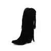 Nuevas Botas de Mujer con Borlas Otoño/Invierno 2026 Punta Cuadrada Pequeña Color Sólido Casual Sencillo Tacón Grueso Estilo Coreano Versátil Clásico Botas de Moda