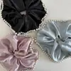 Scrunchie de Cetim com Contas Artesanal de Alta Qualidade Estilo Francês Temperamento Elegante Rabo de Cavalo Baixo Elástico de Tecido para Mulheres