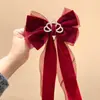 Grampo de Cabelo Laço Acessório de Cabelo para Meninas, Presilha de Cabelo Vermelha para Trás da Cabeça, Grampo de Cabelo de Ano Novo para Meninas, Ornamento de Cabelo de Fita Infantil