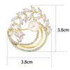 Broche Guirnalda de Zirconia Hoja de Olivo Estilo Coreano Elegante Pin para Chaqueta de Traje de Mujer Broche de Cristal Perla