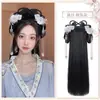 Peluca Hanfu con Diadema Integrada, Peinado Recogido Estilo Antiguo, Base de Peluca Tradicional para Peinado Hanfu de la Dinastía Ming