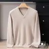 Nuevo suéter de punto de cachemira grueso con cuello en V de 7 puntadas, hilo doble, liso, color sólido, manga larga, otoño e invierno, versátil, casual de negocios