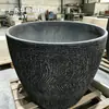 Maceta de cemento larga rectangular con esquinas redondeadas y textura negra, maceta de GRC para jardinería de calles comerciales y carreteras, contenedor de plantación para exteriores