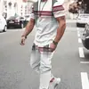 Moda Casual Europeia e Americana Temu 2025 Transfronteiriça Conjunto de Camiseta de Manga Curta e Calça Longa Masculina com Estampa Gradiente de Letras