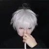 Peluca de la Ilustración Plata Blanca COS Batalla de Hechizos Anime Seda de Alta Temperatura Peluca de Cosplay Cabello Corto de Hombre Gafas