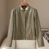 Ropa de producción limitada 2026 Primavera/Otoño Nueva Chaqueta Abrigo de Cuero PU para Mujer Trabajo Pesado Cuello Alto de Pie de un Solo Botón Casual Estilo Coreano Top