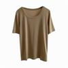 Playera de Manga Corta de Seda Helada de Color Sólido con Cuello Redondo con Drapeado Básica Verano 2025 Suave Cuello Redondo Color Puro Top para Mujer