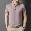 Camiseta Masculina de Manga Curta Cor Sólida Verão 2025 Seda Gelada Sem Costura Jovem e de Meia-Idade Gola Polo Manga Meia Manga Não Amassa