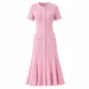 Vestido de punto estilo Chanel para mujer, con cuello redondo y punto trenzado con perlas, disponible en AliExpress, con mangas largas y cortas, vestido largo multicolor