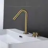Grifo de Lavabo de Cobre Completo Tipo Split Frío y Caliente Color Gris Pistola para Lavabo de Encimera de Baño con Doble Agujero
