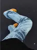 Jeans Fit Limpio con Estampado de Rayos Azul Claro para Hombre, Pantalones con Estilo High Street Americano, Pantalones Acampanados Lavados tipo Cimitarra