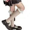 Calcetines de Algodón para Niña de Otoño e Invierno, Calcetines Dulces para Niña hasta la Pantorrilla con Encaje, Calcetines JK hasta la Pantorrilla, Calcetines Lolita, Calcetines de Algodón para Mujer, Lazo