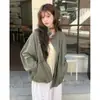 Jaqueta Curta Workwear Retrô Desgastada com Gola Alta Feminina Outono Novo Estilo Coreano Solta Casual Jaqueta Top 27161