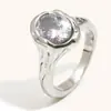 Joia de Mão Elegante Europeia e Americana Transfronteiriça de Nicho Retrô Anel de Zircônia Ovo de Pombo Furado em Aço Inoxidável Banhado a Ouro 18K Luxo Acessível Feminino
