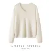 Suéter de Malha Feminino Longo Outono Inverno Pelúcia Gola V 100% Caxemira Solto Preguiçoso Macio Grudado Cor Sólida Camada Base Top