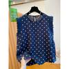 En Stock Estilo Francés Único Lino Lunares Volantes Adorno de Encaje Mangas Cortas Ligeras Blusa Top para Mujer Elegante Reductor de Edad Camiseta sin Mangas Mujer