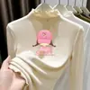 Camada Base de Pelúcia para Meninas Outono Inverno Camiseta de Manga Longa Menina Bebê Super Fofa Roupa Íntima Top com Gola Meia-Alta Franzida