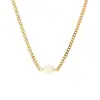 Moda Ins Europea y Americana Elegante Versátil Cadena para Clavícula Joyería para Mujer Cadena Cubana de Acero Inoxidable Colgante de Perla de Agua Dulce Collar