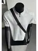 Camiseta tipo Polo de Manga Corta con Media Cremallera, Estilo High Street Americano, Parches Desconstruidos, Verano, Corte Limpio, Hombro Normal, Cuello Alto