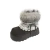 Botas de Neve Quentes com Solado Grosso Fofo Estilo Fair Isle Aumento de Altura 9cm 2026 Novo Inverno Plus Veludo Plus Algodão Grosso Sapatos Femininos