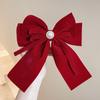 Horquilla de terciopelo rojo con lazo grande para Año Nuevo, pinza superior con resorte para la espalda, accesorios festivos para el cabello para Año Nuevo