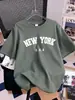 Camiseta Europeia de Tamanho Transfronteiriço com Estampa da Cidade de Nova York Emipure para Mulheres, Camiseta de Algodão de Manga Curta para o Verão, Gola Redonda, Confortável